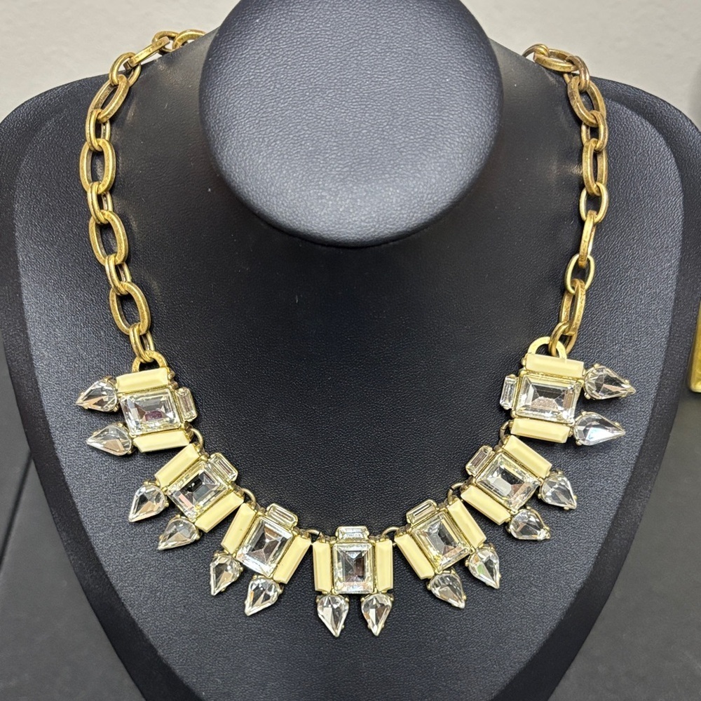 J. Crew Gold Tone Collar Cleopatra Rhinestone Chain Statement Necklace